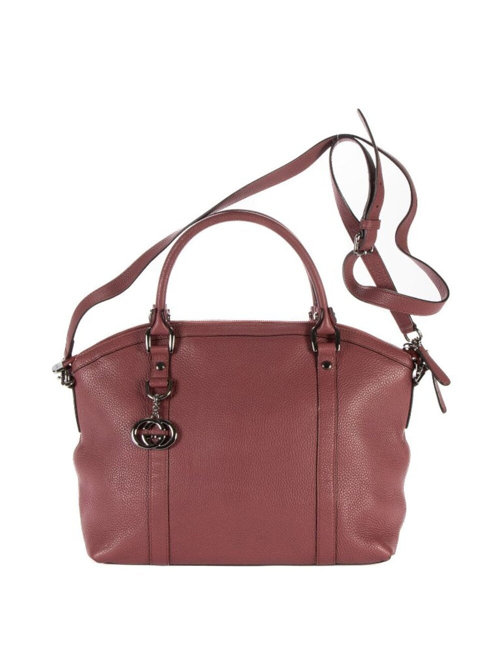 Gucci Medium Shape GG Charm Dome Satchel Dark Pink Grain Calfskin Leather